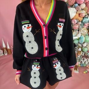 QUEEN OF SPARKLES Black Snowman Sweater